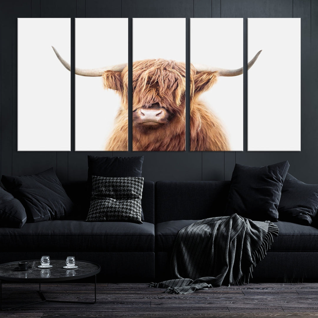 Highland Cow Canvas Wall Art Farmhouse Decor Cow Black White Print Rustic Wall Decor Animals Painting Scottish Cow Wall Art