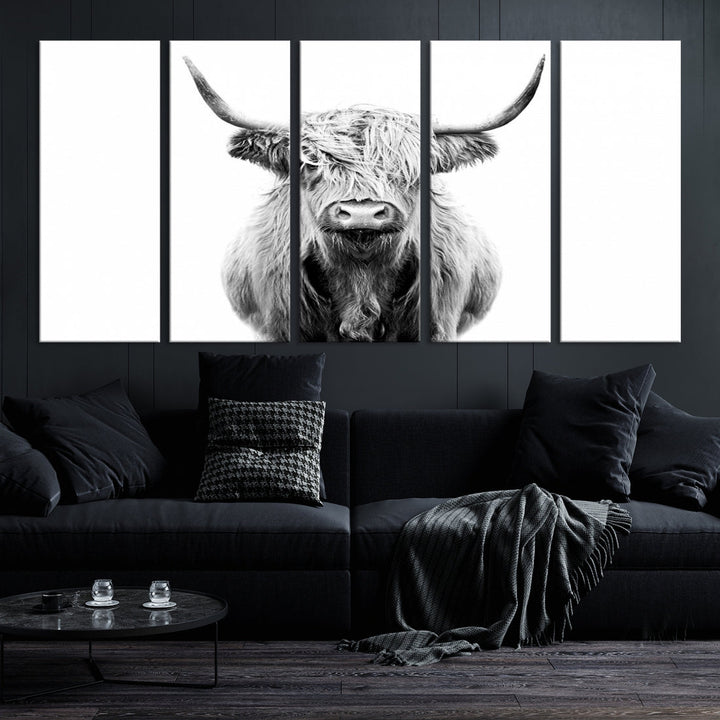 Highland Cow Canvas Wall Art Farmhouse Decor Cow Black White Print Rustic Wall Decor Animals Painting Scottish Cow Wall Art