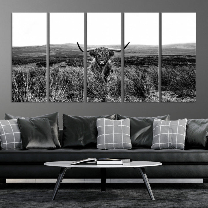 Highland Cow Canvas Wall Art Farmhouse Decor Cow Black White Print Rustic Wall Decor Animals Painting Scottish Cow Wall Art