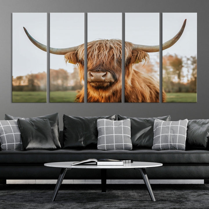 Highland Cow Canvas Wall Art Farmhouse Decor Cow Black White Print Rustic Wall Decor Animals Painting Scottish Cow Wall Art