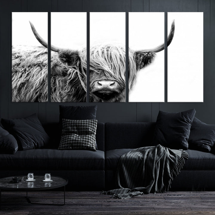 Highland Cow Canvas Wall Art Farmhouse Decor Cow Black White Print Rustic Wall Decor Animals Painting Scottish Cow Wall Art