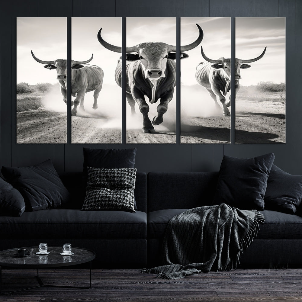 Highland Cow Canvas Wall Art Farmhouse Decor Cow Black White Print Rustic Wall Decor Animals Painting Scottish Cow Wall Art