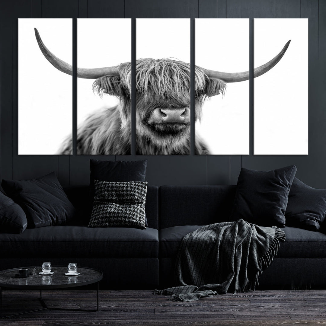 Highland Cow Canvas Wall Art Farmhouse Decor Cow Black White Print Rustic Wall Decor Animals Painting Scottish Cow Wall Art