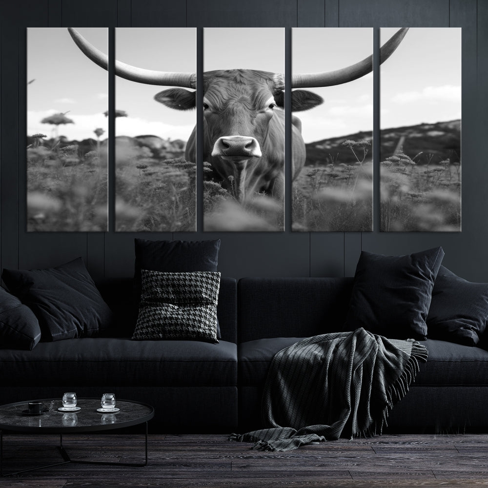 Highland Cow Canvas Wall Art Farmhouse Decor Cow Black White Print Rustic Wall Decor Animals Painting Scottish Cow Wall Art