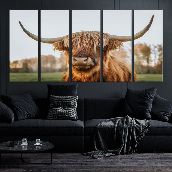 Highland Cow Canvas Wall Art Farmhouse Decor Cow Black White Print Rustic Wall Decor Animals Painting Scottish Cow Wall Art