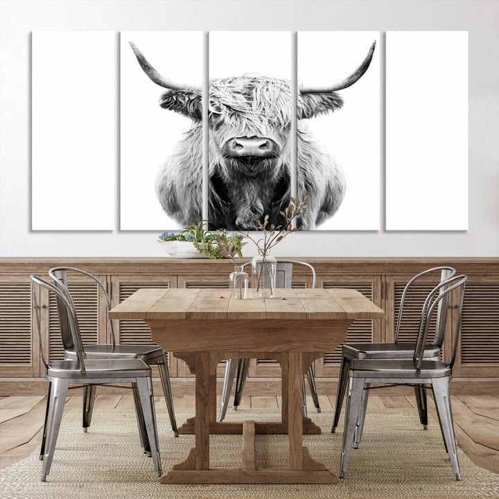 Highland Cow Canvas Wall Art Farmhouse Decor Cow Black White Print Rustic Wall Decor Animals Painting Scottish Cow Wall Art