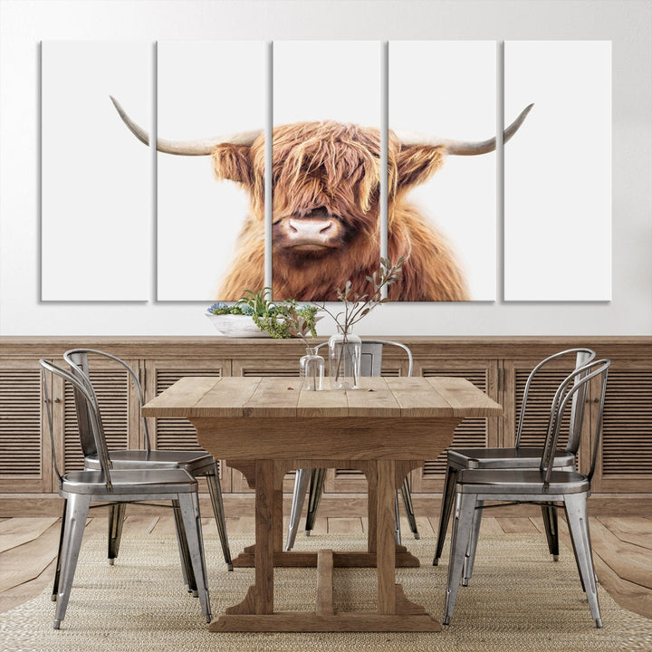 Highland Cow Canvas Wall Art Farmhouse Decor Cow Black White Print Rustic Wall Decor Animals Painting Scottish Cow Wall Art