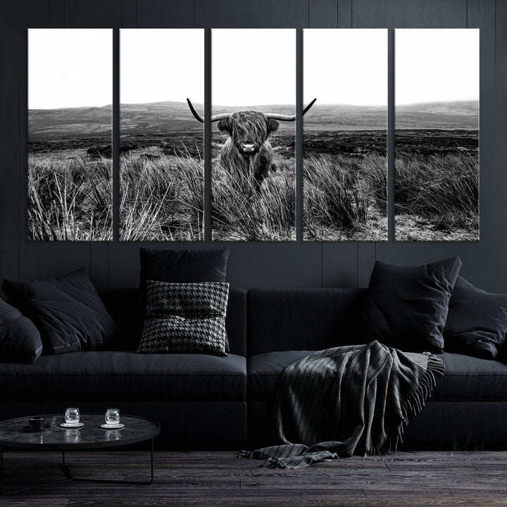 Highland Cow Canvas Wall Art Farmhouse Decor Cow Black White Print Rustic Wall Decor Animals Painting Scottish Cow Wall Art