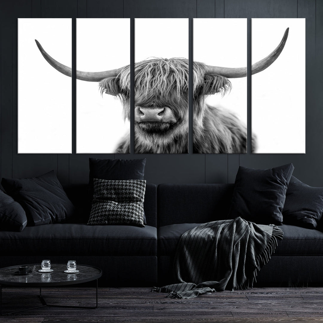 Highland Cow Canvas Wall Art Farmhouse Decor Cow Black White Print Rustic Wall Decor Animals Painting Scottish Cow Wall Art