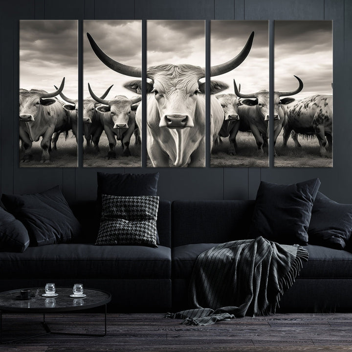 Highland Cow Canvas Wall Art Farmhouse Decor Cow Black White Print Rustic Wall Decor Animals Painting Scottish Cow Wall Art