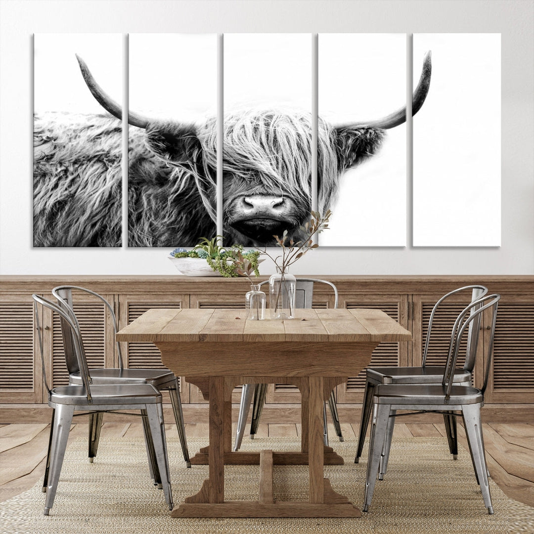 Highland Cow Canvas Wall Art Farmhouse Decor Cow Black White Print Rustic Wall Decor Animals Painting Scottish Cow Wall Art