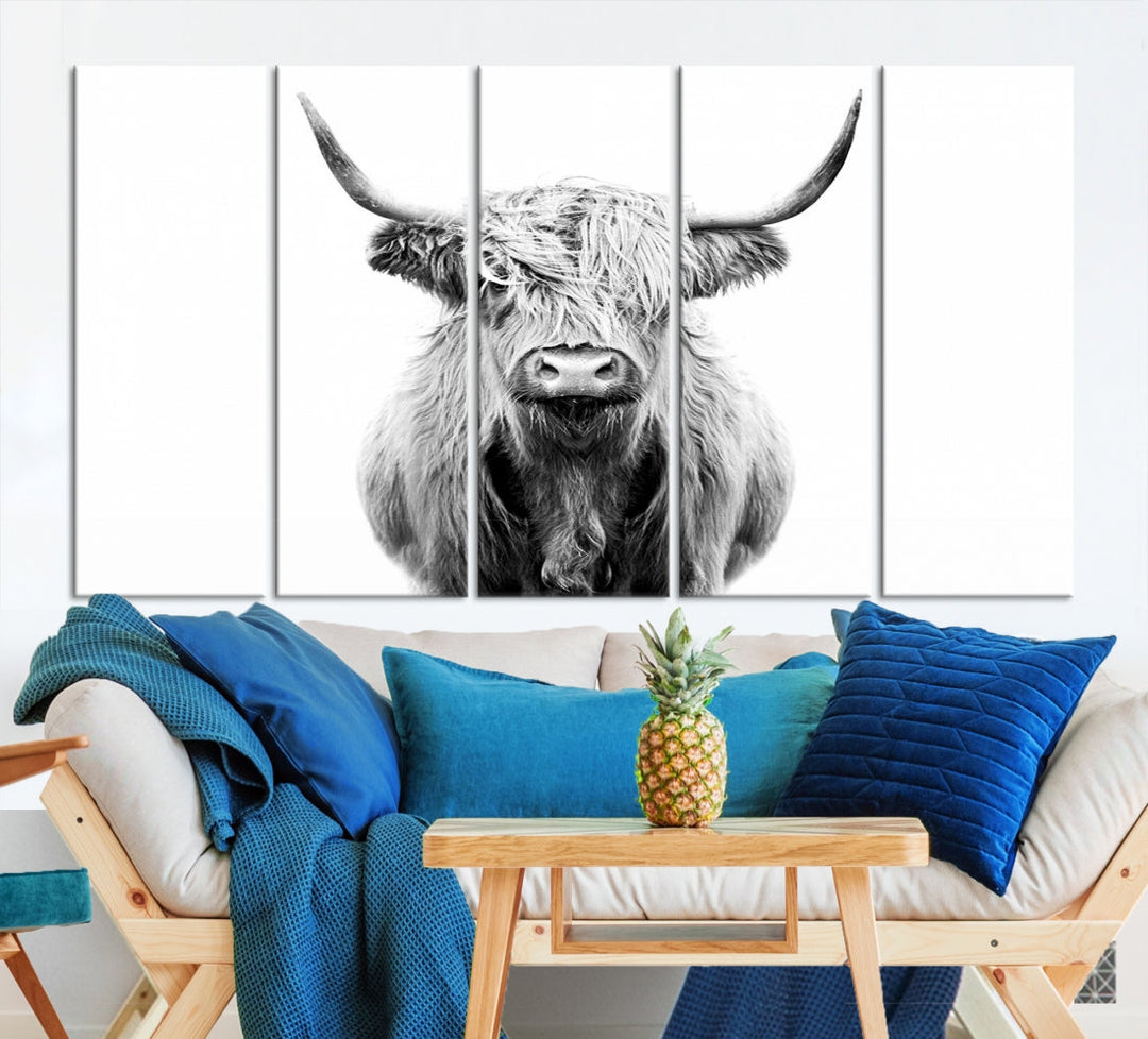 Highland Cow Canvas Wall Art Farmhouse Decor Cow Black White Print Rustic Wall Decor Animals Painting Scottish Cow Wall Art