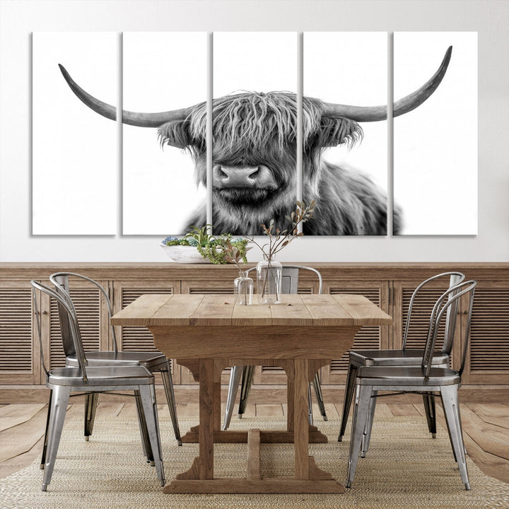 Highland Cow Canvas Wall Art Farmhouse Decor Cow Black White Print Rustic Wall Decor Animals Painting Scottish Cow Wall Art