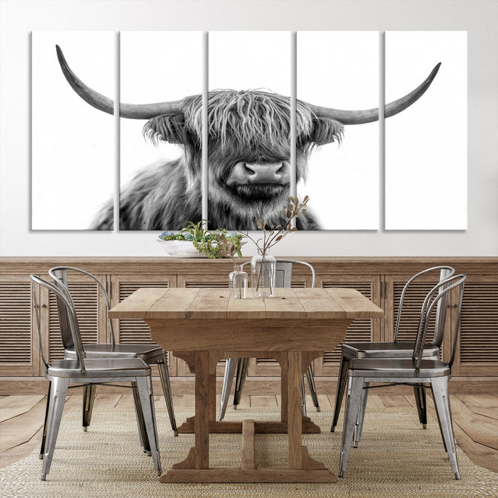 Highland Cow Canvas Wall Art Farmhouse Decor Cow Black White Print Rustic Wall Decor Animals Painting Scottish Cow Wall Art