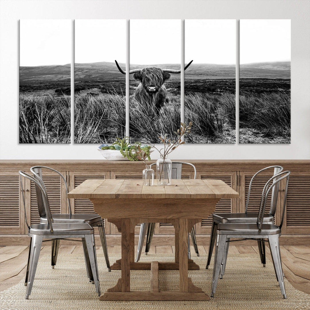 Highland Cow Canvas Wall Art Farmhouse Decor Cow Black White Print Rustic Wall Decor Animals Painting Scottish Cow Wall Art