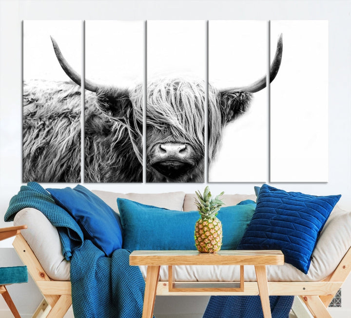 Highland Cow Canvas Wall Art Farmhouse Decor Cow Black White Print Rustic Wall Decor Animals Painting Scottish Cow Wall Art