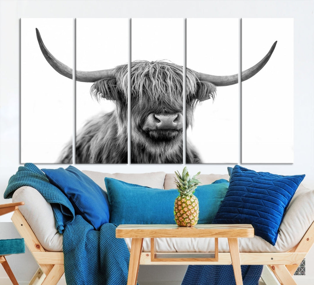 Highland Cow Canvas Wall Art Farmhouse Decor Cow Black White Print Rustic Wall Decor Animals Painting Scottish Cow Wall Art