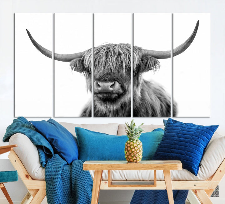 Highland Cow Canvas Wall Art Farmhouse Decor Cow Black White Print Rustic Wall Decor Animals Painting Scottish Cow Wall Art