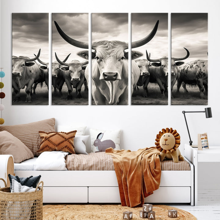 Highland Cow Canvas Wall Art Farmhouse Decor Cow Black White Print Rustic Wall Decor Animals Painting Scottish Cow Wall Art