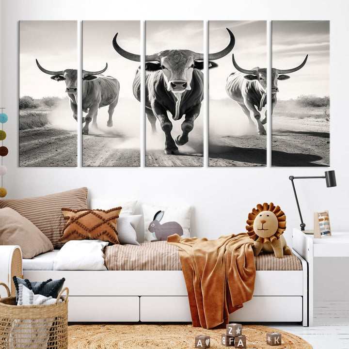 Highland Cow Canvas Wall Art Farmhouse Decor Cow Black White Print Rustic Wall Decor Animals Painting Scottish Cow Wall Art