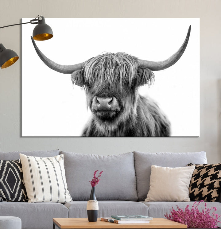 Highland Cow Canvas Wall Art Farmhouse Decor Cow Black White Print Rustic Wall Decor Animals Painting Scottish Cow Wall Art