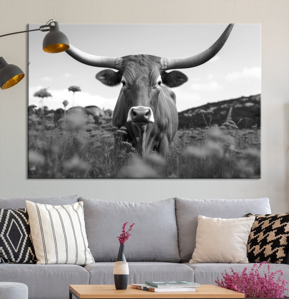 Highland Cow Canvas Wall Art Farmhouse Decor Cow Black White Print Rustic Wall Decor Animals Painting Scottish Cow Wall Art