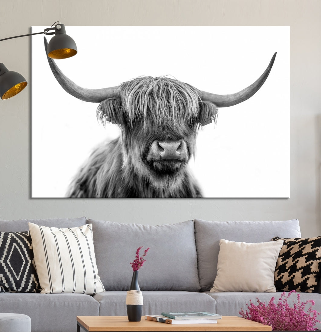 Highland Cow Canvas Wall Art Farmhouse Decor Cow Black White Print Rustic Wall Decor Animals Painting Scottish Cow Wall Art