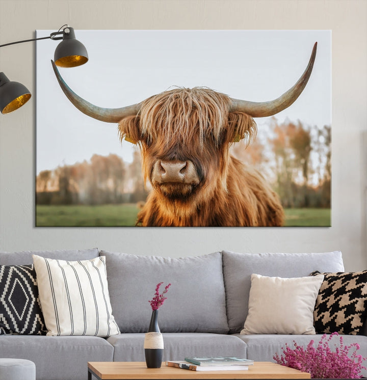 Highland Cow Canvas Wall Art Farmhouse Decor Cow Black White Print Rustic Wall Decor Animals Painting Scottish Cow Wall Art