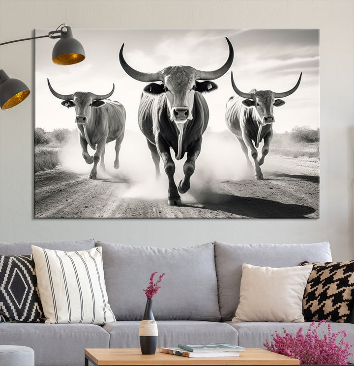 Highland Cow Canvas Wall Art Farmhouse Decor Cow Black White Print Rustic Wall Decor Animals Painting Scottish Cow Wall Art