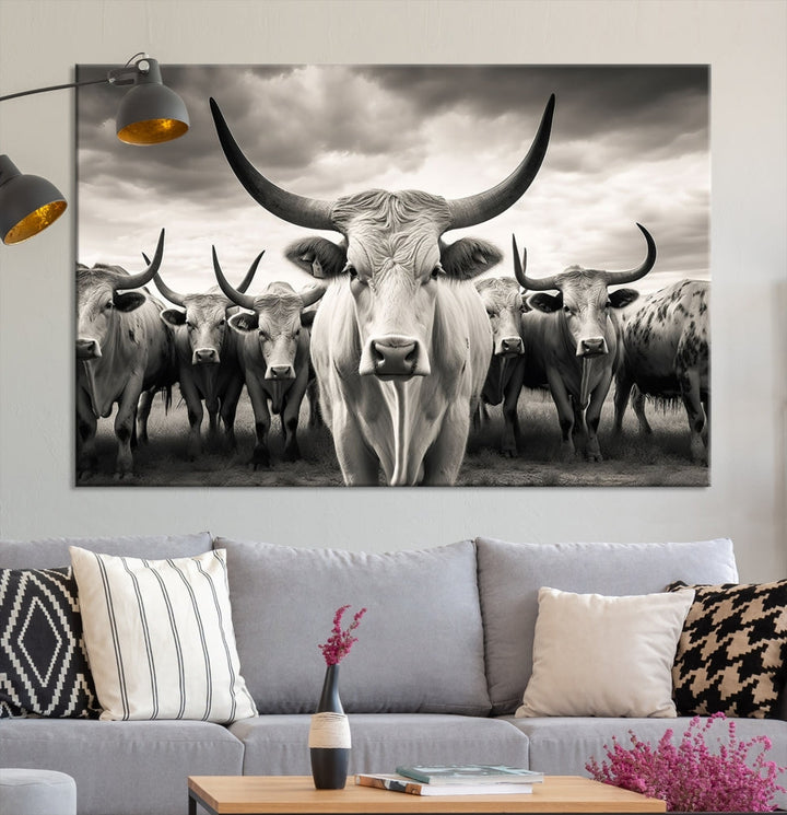 Highland Cow Canvas Wall Art Farmhouse Decor Cow Black White Print Rustic Wall Decor Animals Painting Scottish Cow Wall Art