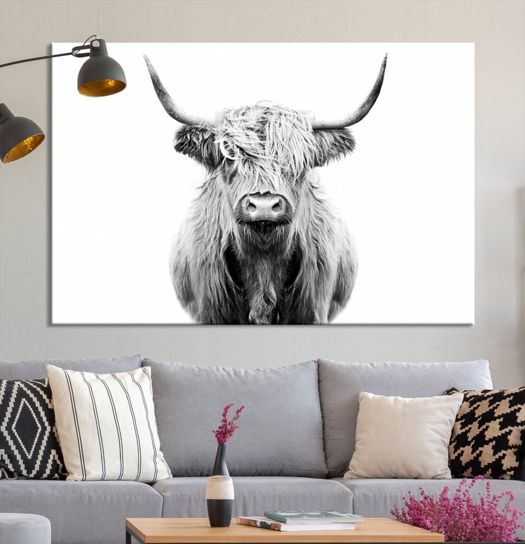 Highland Cow Canvas Wall Art Farmhouse Decor Cow Black White Print Rustic Wall Decor Animals Painting Scottish Cow Wall Art