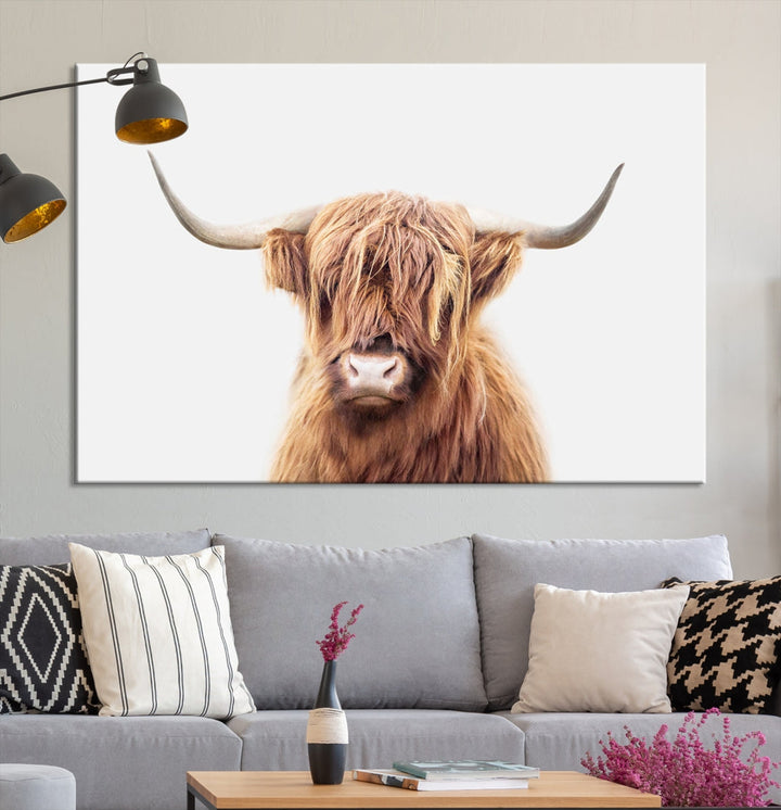 Highland Cow Canvas Wall Art Farmhouse Decor Cow Black White Print Rustic Wall Decor Animals Painting Scottish Cow Wall Art