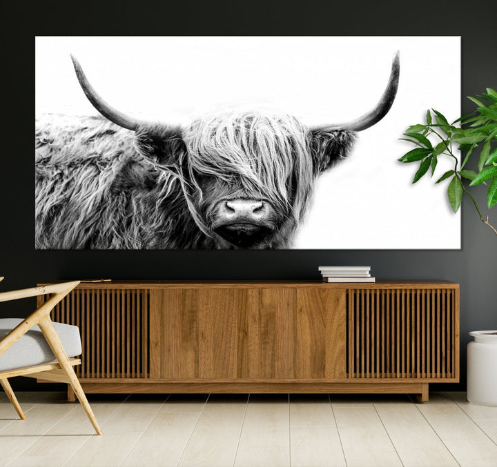 Highland Cow Canvas Wall Art Farmhouse Decor Cow Black White Print Rustic Wall Decor Animals Painting Scottish Cow Wall Art