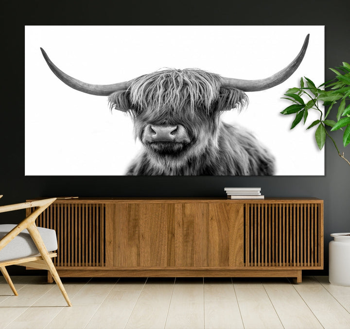 Highland Cow Canvas Wall Art Farmhouse Decor Cow Black White Print Rustic Wall Decor Animals Painting Scottish Cow Wall Art