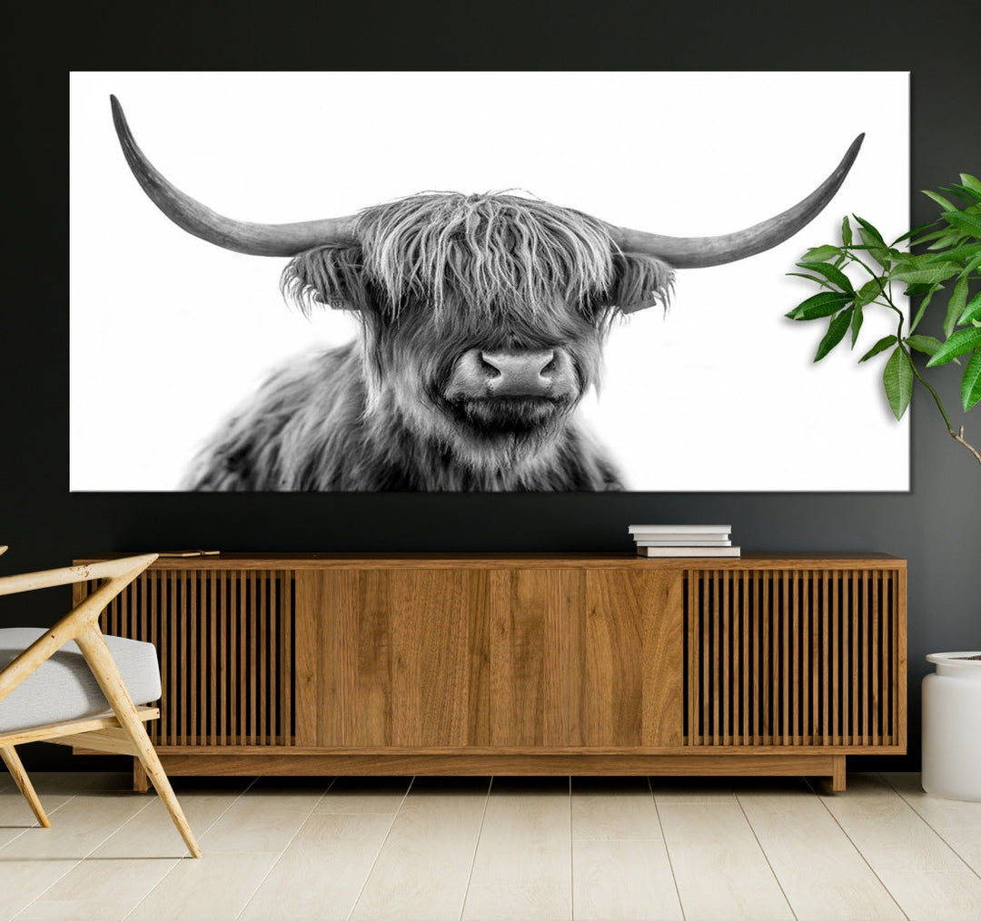 Highland Cow Canvas Wall Art Farmhouse Decor Cow Black White Print Rustic Wall Decor Animals Painting Scottish Cow Wall Art