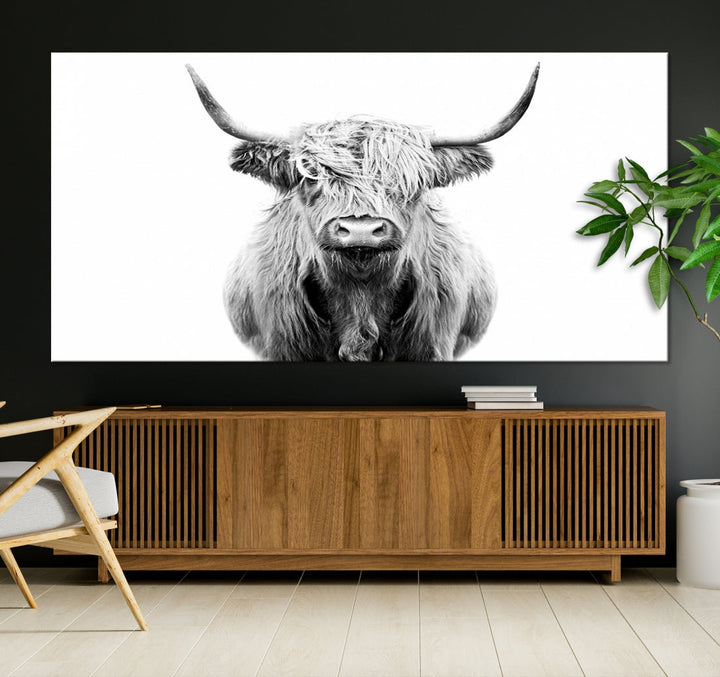 Highland Cow Canvas Wall Art Farmhouse Decor Cow Black White Print Rustic Wall Decor Animals Painting Scottish Cow Wall Art