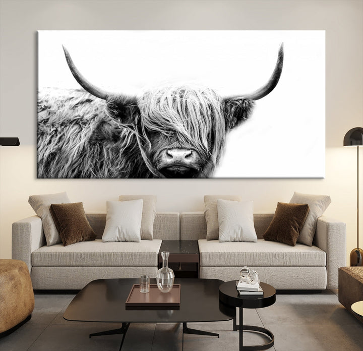 Highland Cow Canvas Wall Art Farmhouse Decor Cow Black White Print Rustic Wall Decor Animals Painting Scottish Cow Wall Art