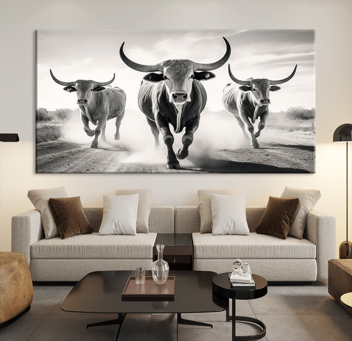 Highland Cow Canvas Wall Art Farmhouse Decor Cow Black White Print Rustic Wall Decor Animals Painting Scottish Cow Wall Art