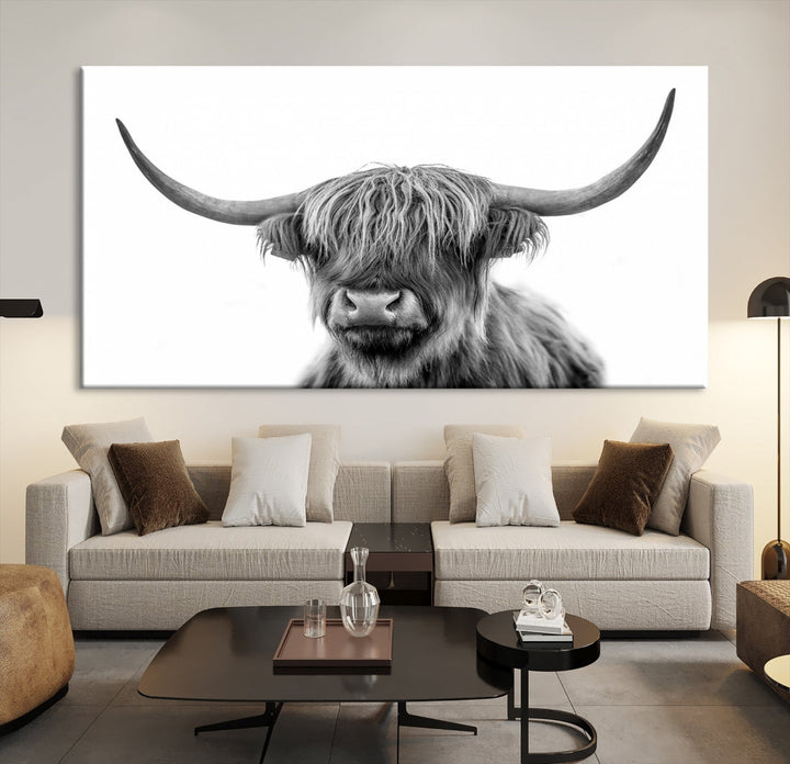 Highland Cow Canvas Wall Art Farmhouse Decor Cow Black White Print Rustic Wall Decor Animals Painting Scottish Cow Wall Art