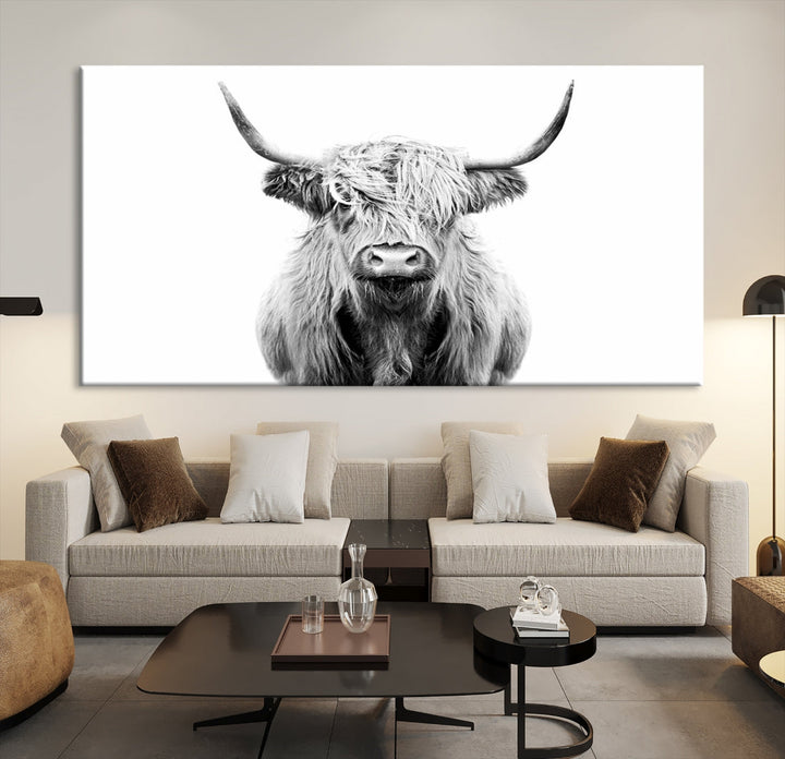 Highland Cow Canvas Wall Art Farmhouse Decor Cow Black White Print Rustic Wall Decor Animals Painting Scottish Cow Wall Art