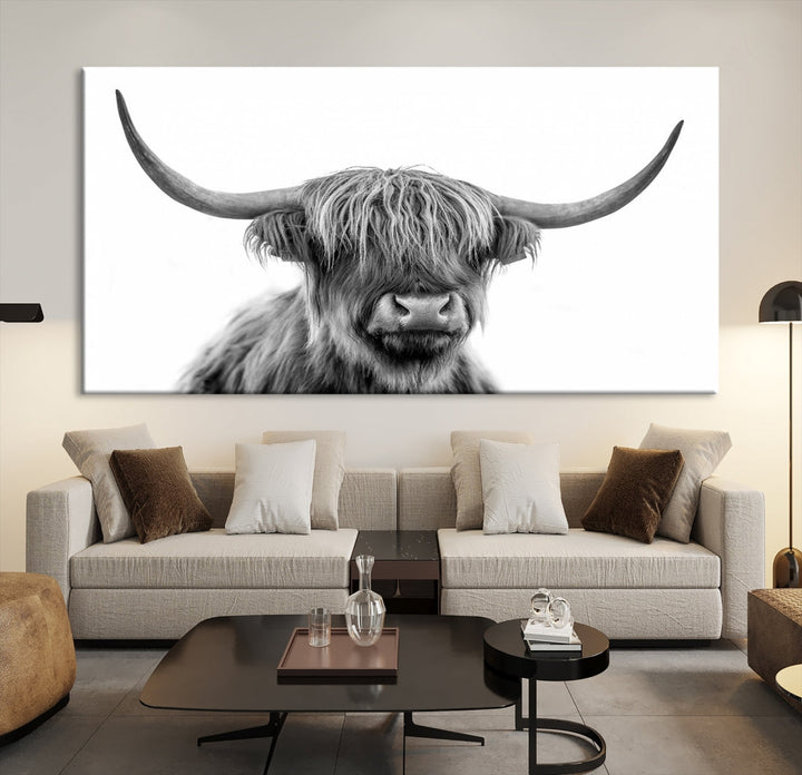 Highland Cow Canvas Wall Art Farmhouse Decor Cow Black White Print Rustic Wall Decor Animals Painting Scottish Cow Wall Art