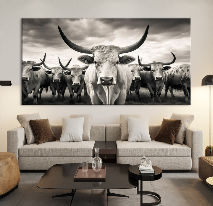 Highland Cow Canvas Wall Art Farmhouse Decor Cow Black White Print Rustic Wall Decor Animals Painting Scottish Cow Wall Art