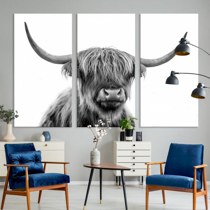 Highland Cow Canvas Wall Art Farmhouse Decor Cow Black White Print Rustic Wall Decor Animals Painting Scottish Cow Wall Art