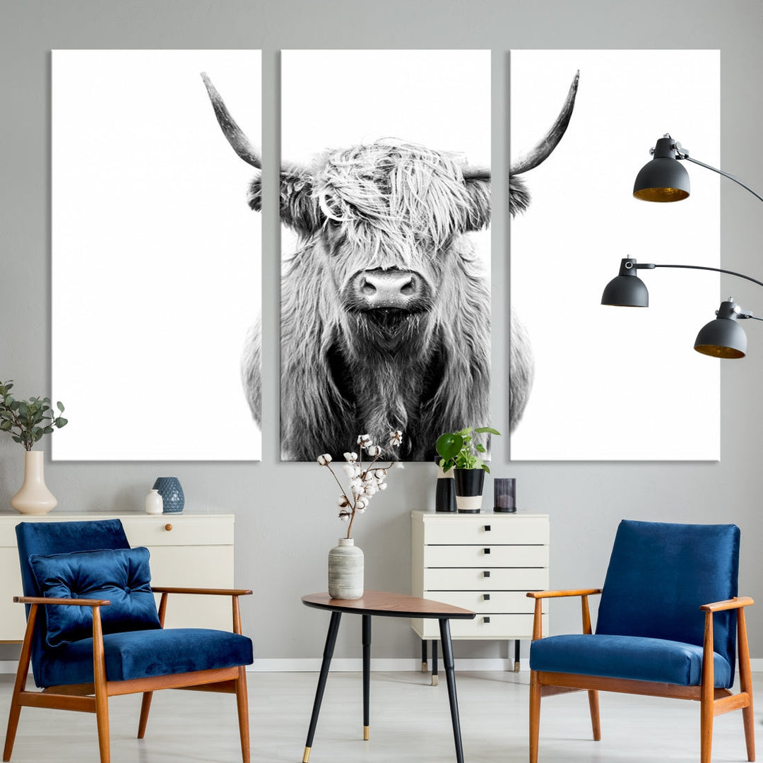 Highland Cow Canvas Wall Art Farmhouse Decor Cow Black White Print Rustic Wall Decor Animals Painting Scottish Cow Wall Art