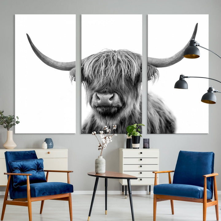 Highland Cow Canvas Wall Art Farmhouse Decor Cow Black White Print Rustic Wall Decor Animals Painting Scottish Cow Wall Art