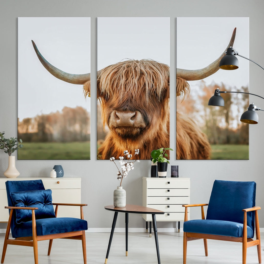 Highland Cow Canvas Wall Art Farmhouse Decor Cow Black White Print Rustic Wall Decor Animals Painting Scottish Cow Wall Art