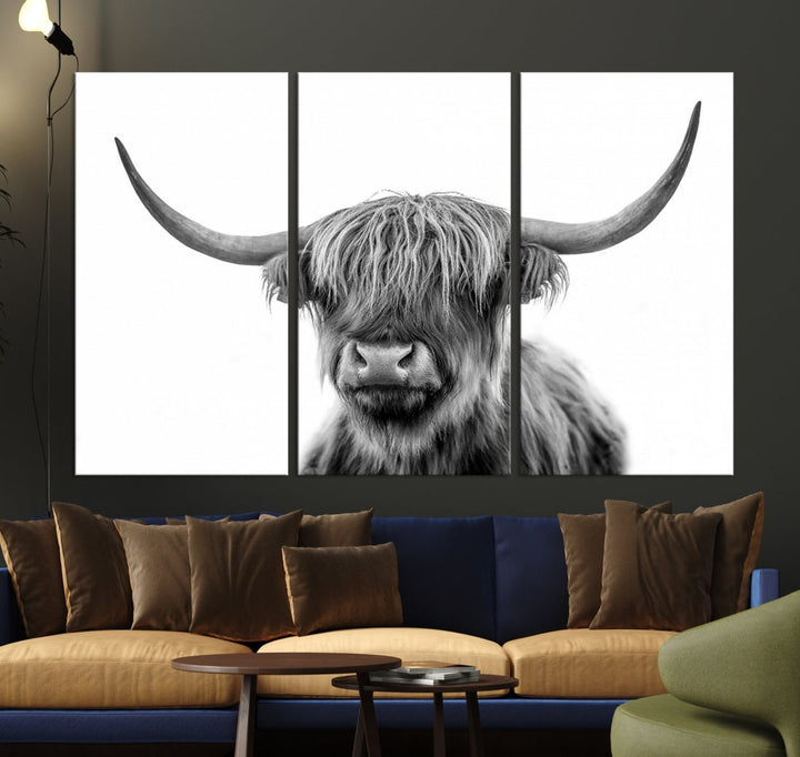 Highland Cow Canvas Wall Art Farmhouse Decor Cow Black White Print Rustic Wall Decor Animals Painting Scottish Cow Wall Art