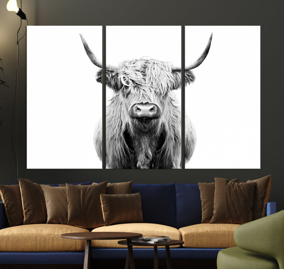 Highland Cow Canvas Wall Art Farmhouse Decor Cow Black White Print Rustic Wall Decor Animals Painting Scottish Cow Wall Art