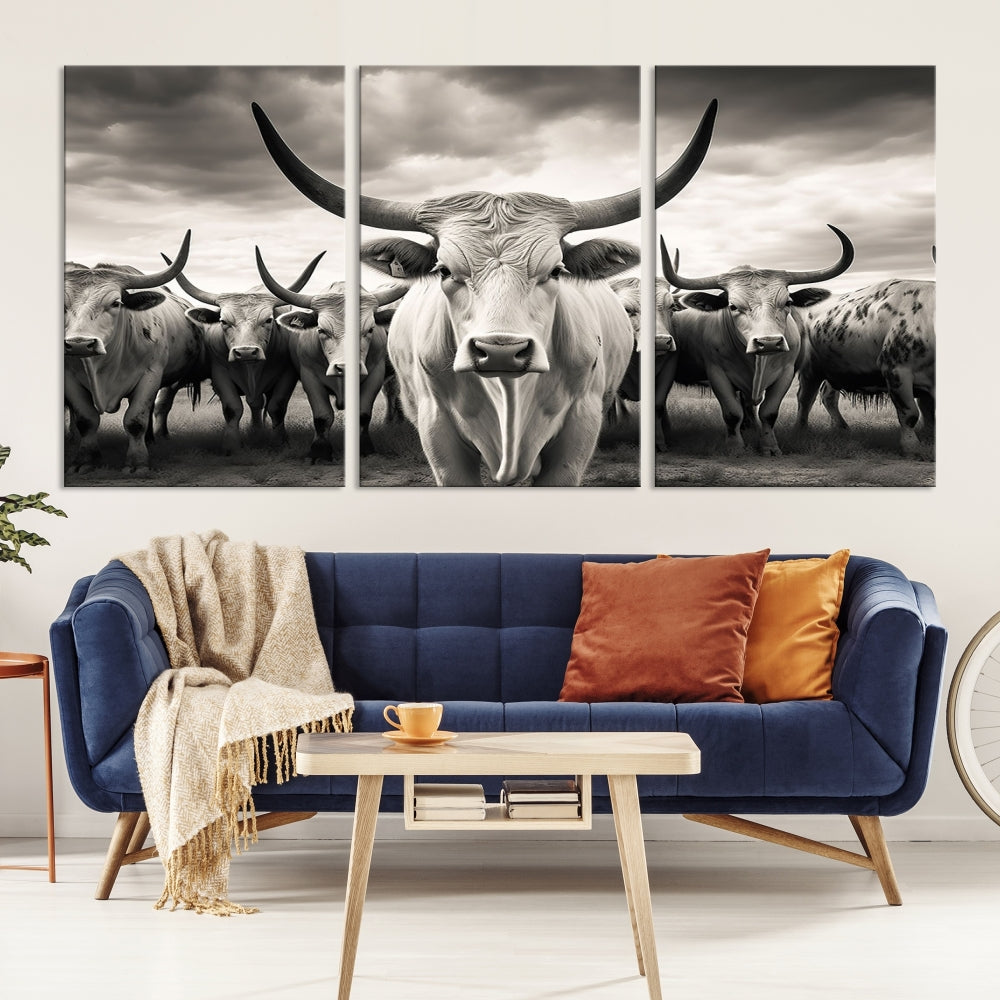 Highland Cow Canvas Wall Art Farmhouse Decor Cow Black White Print Rustic Wall Decor Animals Painting Scottish Cow Wall Art