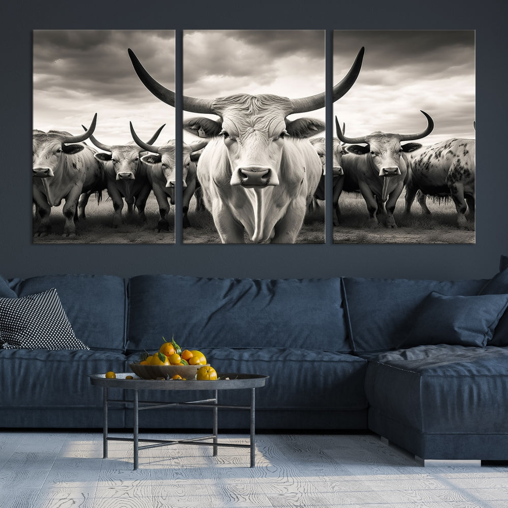 Highland Cow Canvas Wall Art Farmhouse Decor Cow Black White Print Rustic Wall Decor Animals Painting Scottish Cow Wall Art